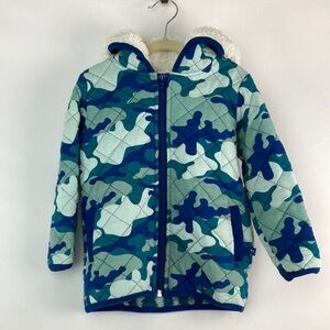Kickee Pants blue camo quilted Sherpa hooded zipper jacket.